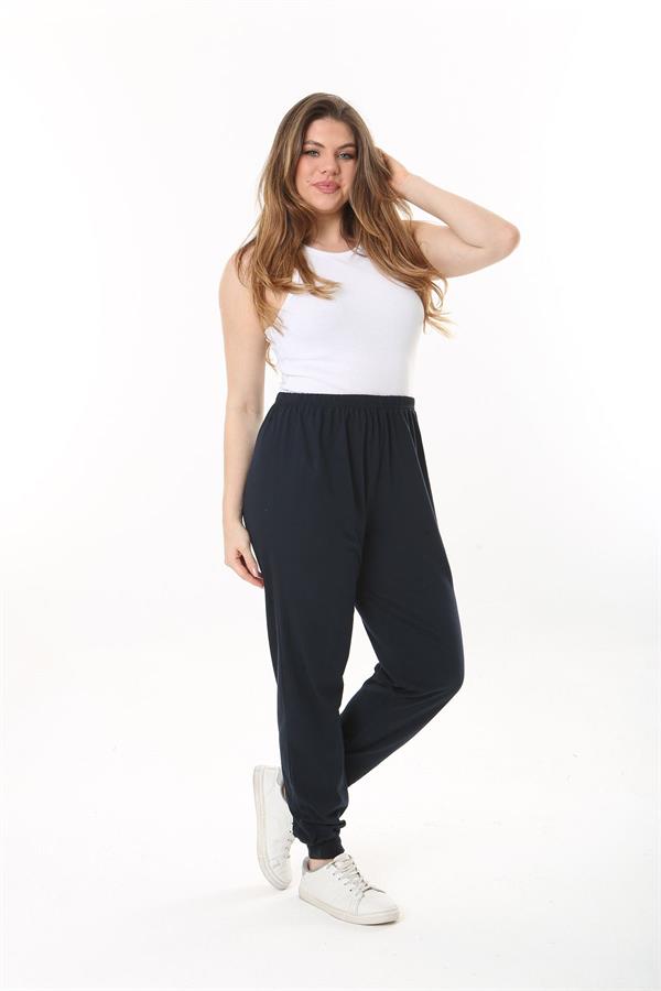 Kadın Büyük Beden Lacivert Paçası Ribanalı Eşofman Alt 65N37488