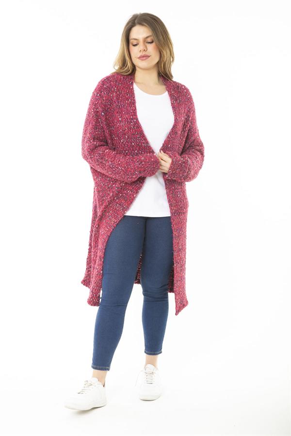 Kadın Büyük Beden Renkli Triko Kalın Hırka 65N37137