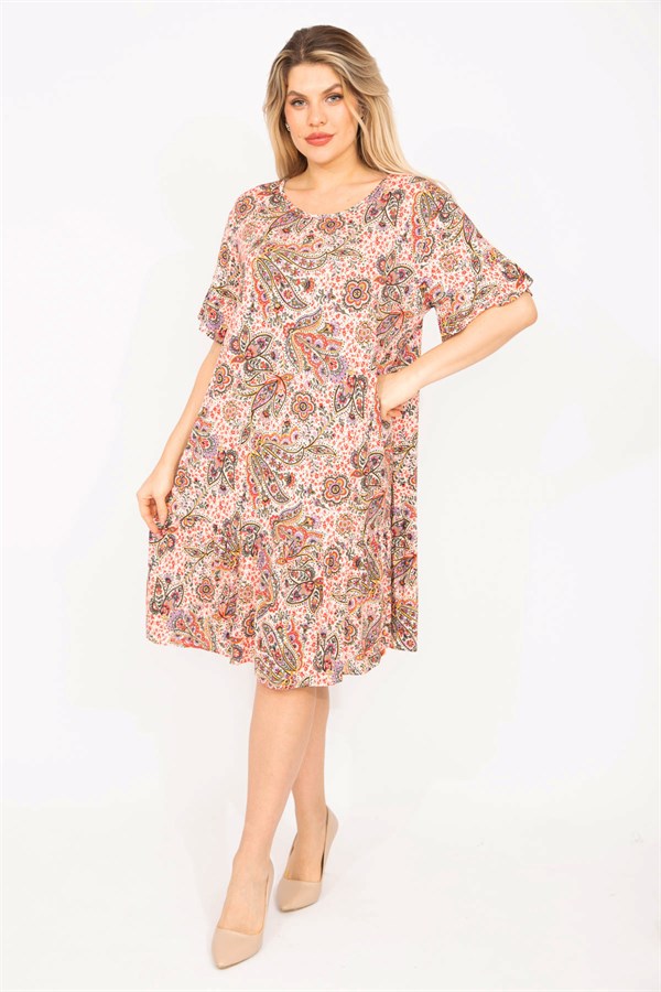 Kadın Renkli Etek Ucu Katlı Ve Kol Ağzı Volanlı Elbise 65N35326