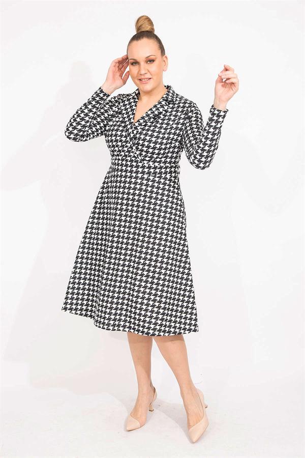 ROBE COL PORTEFEUILLE NOIRE À MOTIF HOUGHFOOT POUR FEMME 26A35519