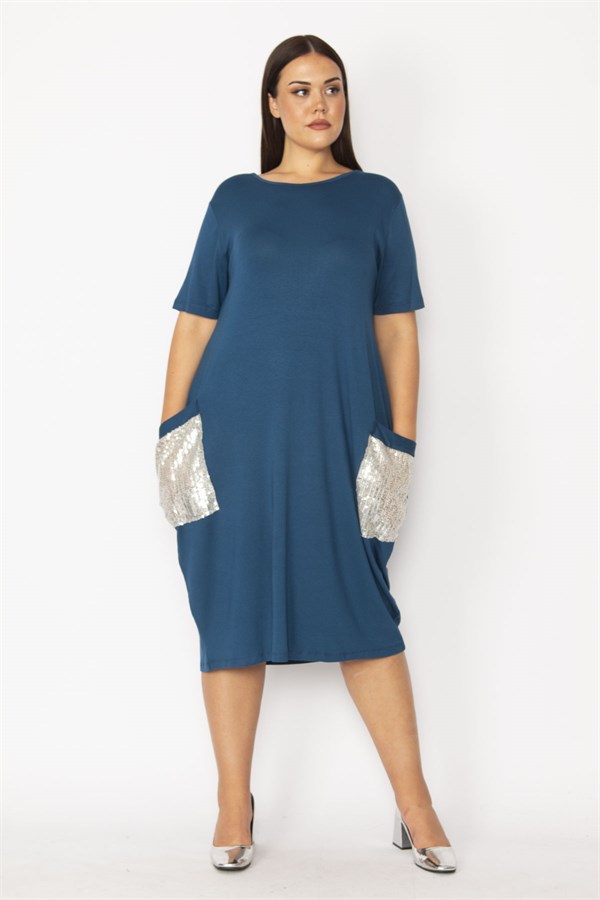 Kadın Bordo Cebi Payet Detaylı Viskon Elbise 65N28931