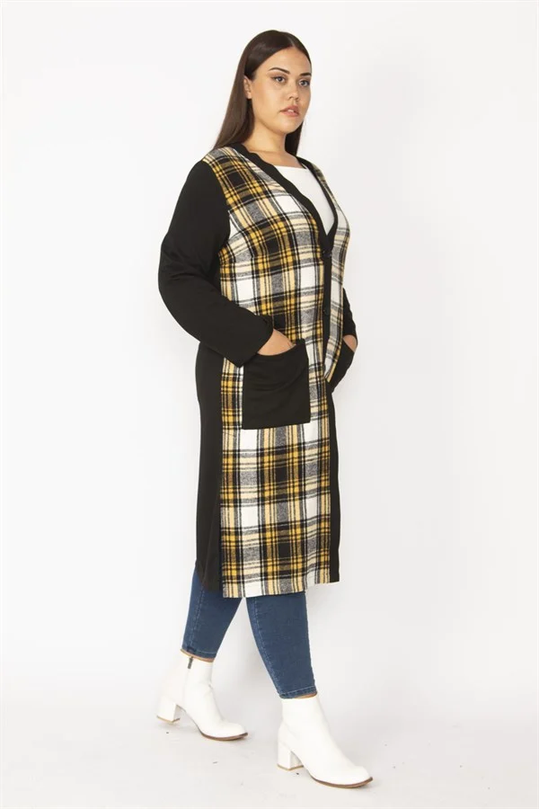 Kadın Gri Ekose Desenli Ön Boy Düğme Ve Cepli Kap 65N28487