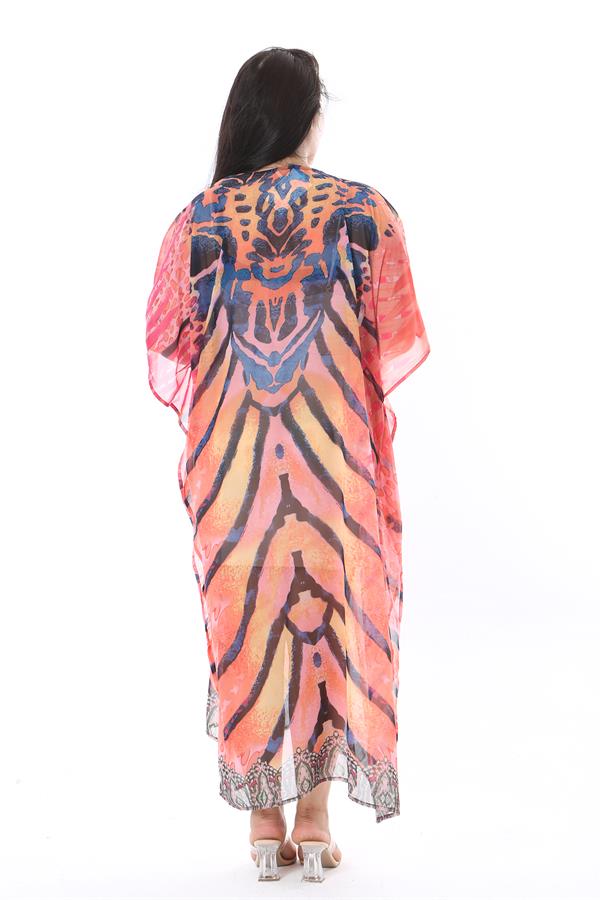 Kadın Büyük Beden Renkli Taş Detaylı Astarsız Şifon Kap 65N38322