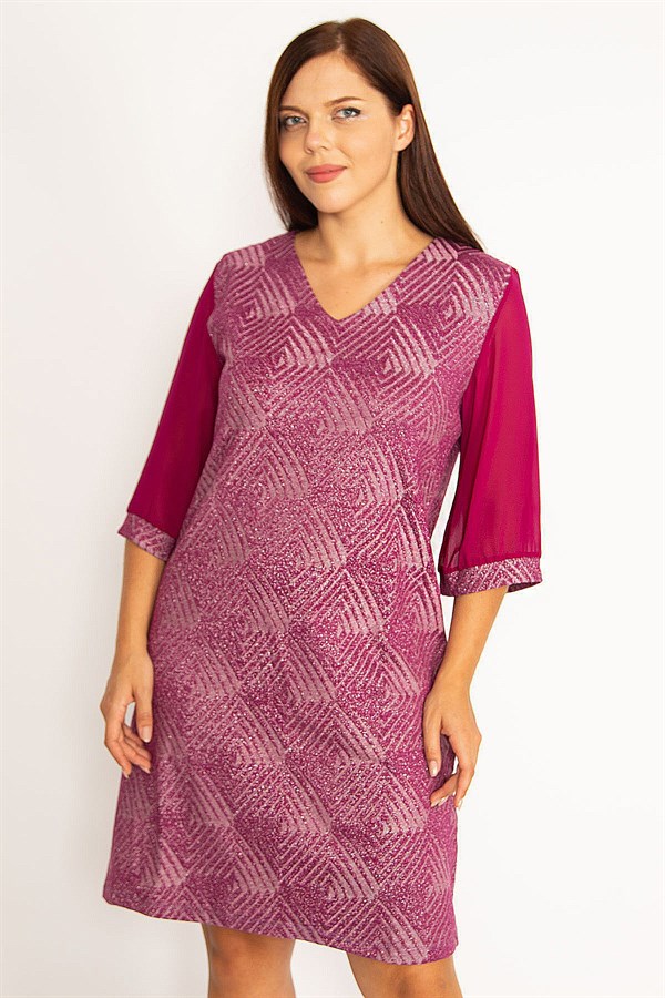 Kadın Mürdüm Sim Detaylı Kolları Şifon Elbise 65N34610