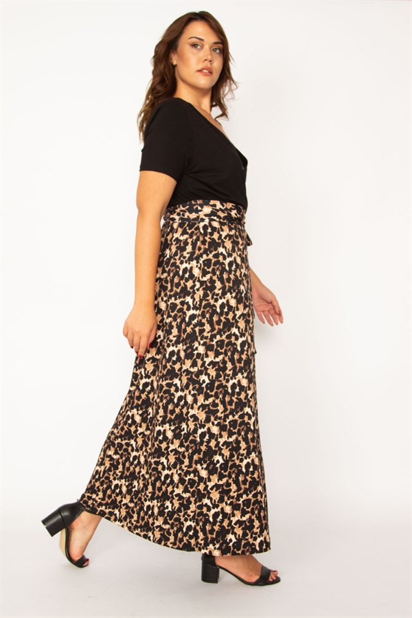 Kadın Leo Anvelop Yaka Leopar Desen Beli Kuşaklı Uzun Elbise 65N34055