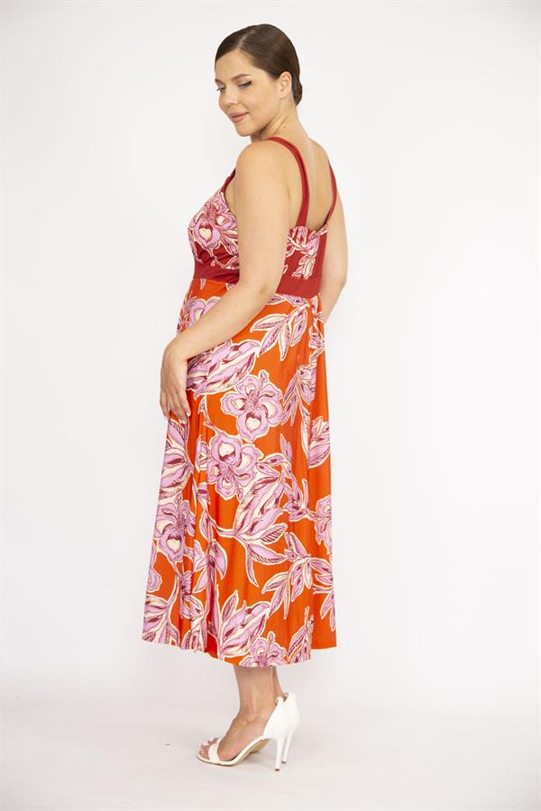 Kadın Renkli Büyük Beden Kalın Askılı Renkli Uzun Elbise