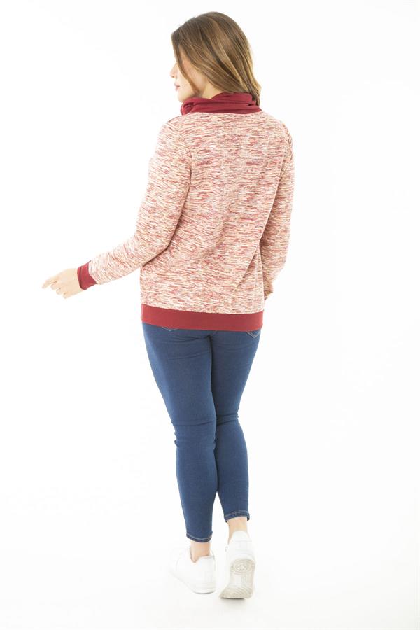 Kadın Büyük Beden Kuşgözü Bağcık Ve Süs Düğme Detaylı Kanguru Cepli Dik Yaka Sweatshirt 65N37122