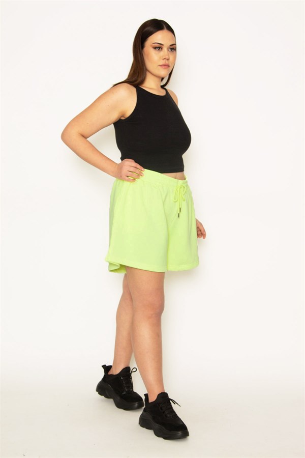 Kadın Fosfor Polar Kumaş Bel Lastik Ve Bağcıklı Yan Cepli Şort 65N31550
