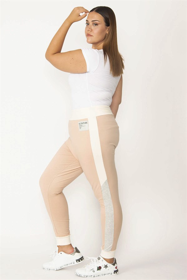 Kadın Pudra Paça Ribanalı Yan Şerit Ve Geniş Kemerli Spor Pantolon 65N27786