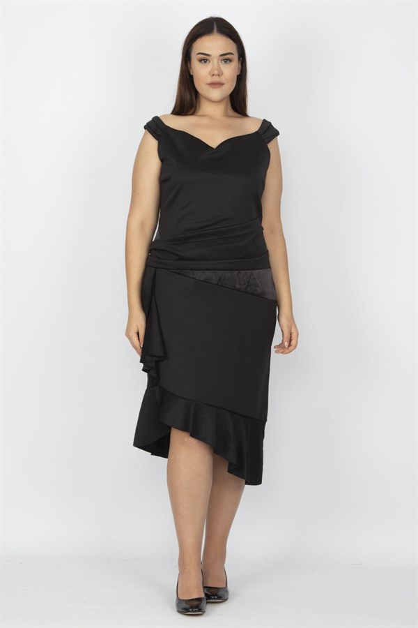 WOMEN'S BLACK WAIST AND SKIRT DETAILED DRESS