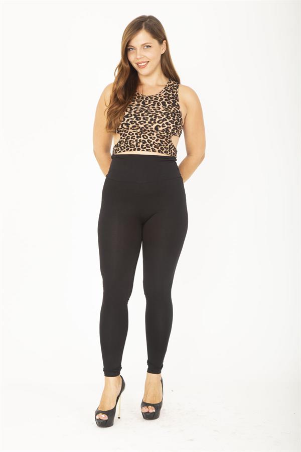 Kadın Büyük Beden Siyah Geniş Korsaj Kemerli Tayt 65N36978