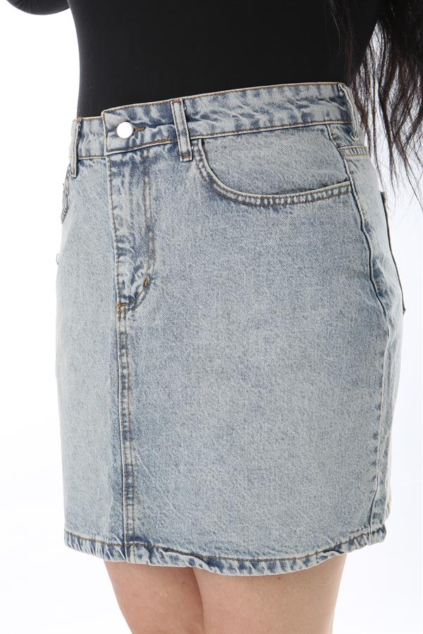 Kadın Büyük Beden Mavi Yıkama Efektli Kot Etek 65N38500