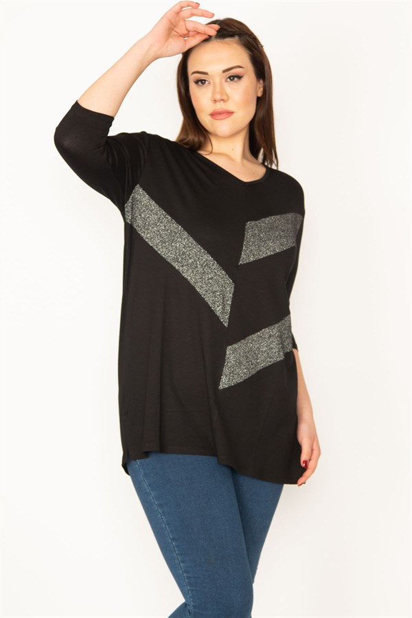 KADIN SİYAH SİM DETAYLI BLUZ