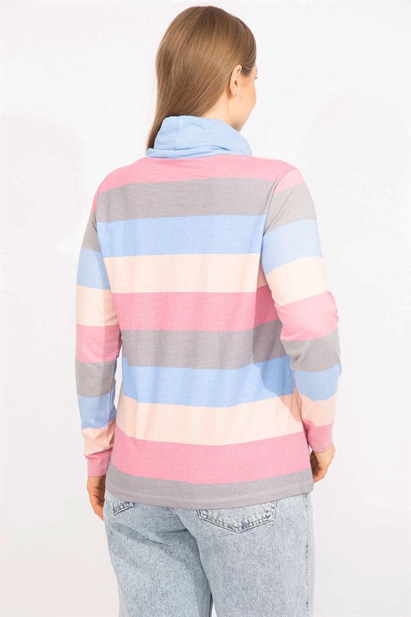 Kadın Renkli Büyük Beden Pamuklu Kumaş Yaka Detaylı Renkli Bluz 65N35558