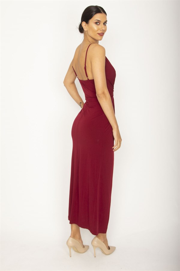 ROBE FEMME BORDEAUX À BRETELLES SUR LE DEVANT