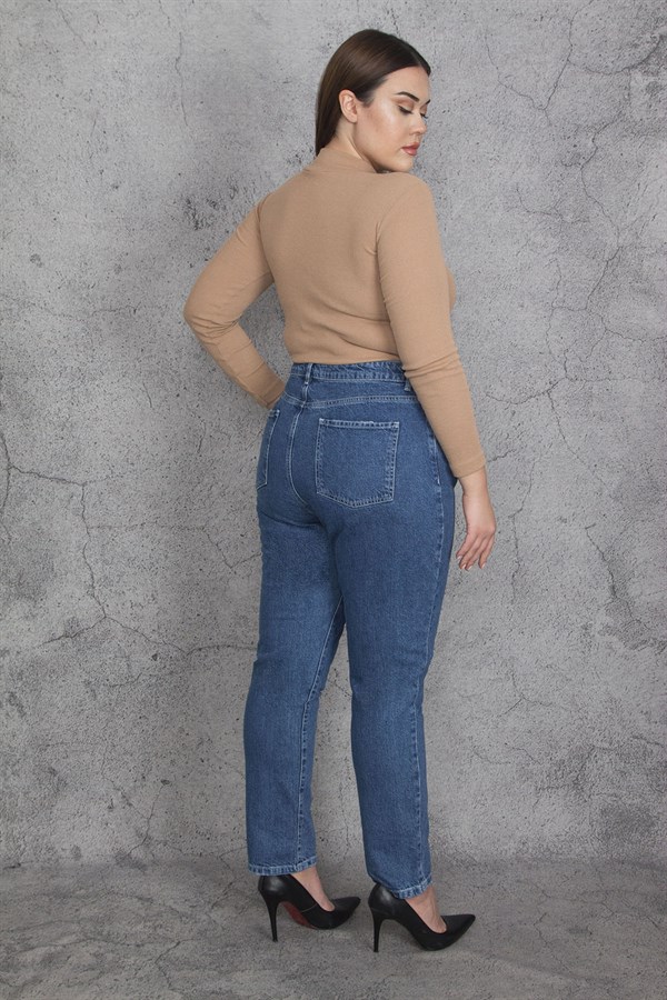 Kadın Mavi Yırtık Detaylı Kot Pantolon 65N35397