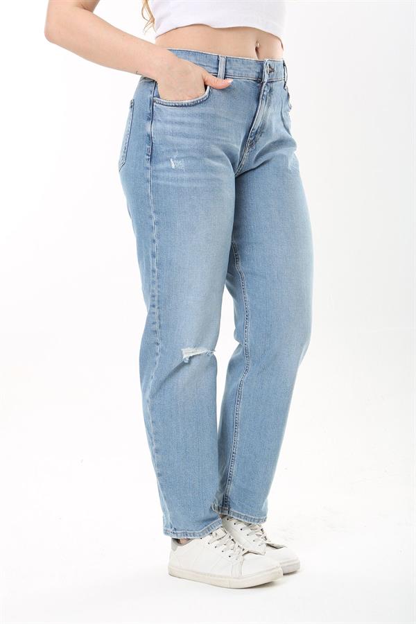 Kadın Büyük Beden Mavi Yüksek Bel 5 Cepli Kot Pantolon 65N37517