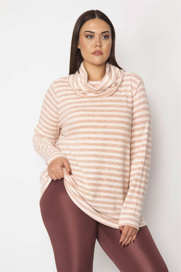 Kadın Pudra Dik Yakalı Yumoş Kumaş Bluz 65N29607