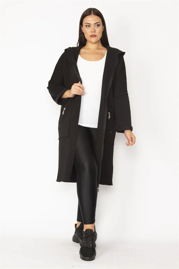 Kadın Füme Fermuar Ve Kapşon Detaylı Kaban 65N28345