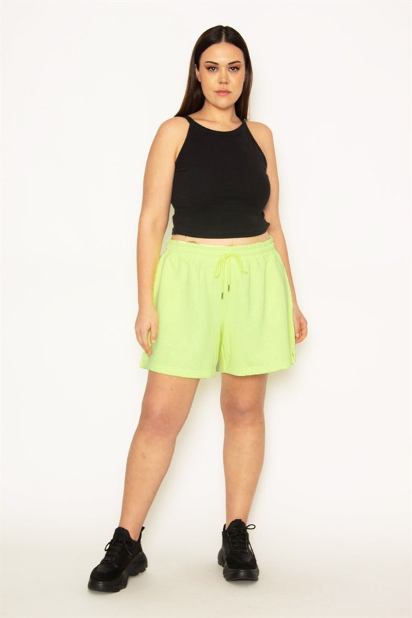 Kadın Fosfor Polar Kumaş Bel Lastik Ve Bağcıklı Yan Cepli Şort 65N31550