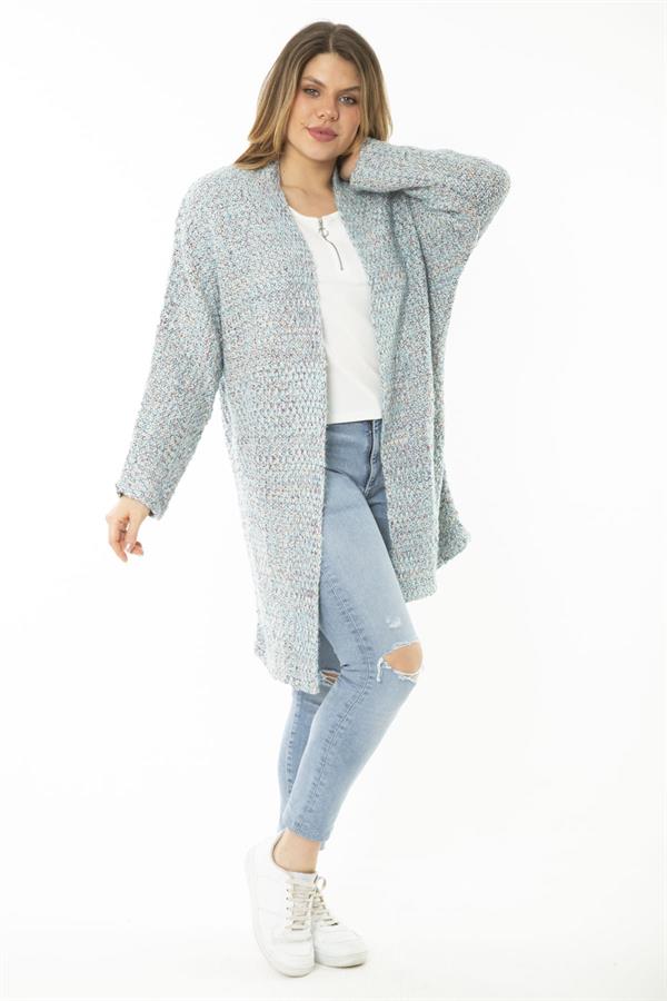 Kadın Büyük Beden Renkli Triko Kalın Hırka 65N37134