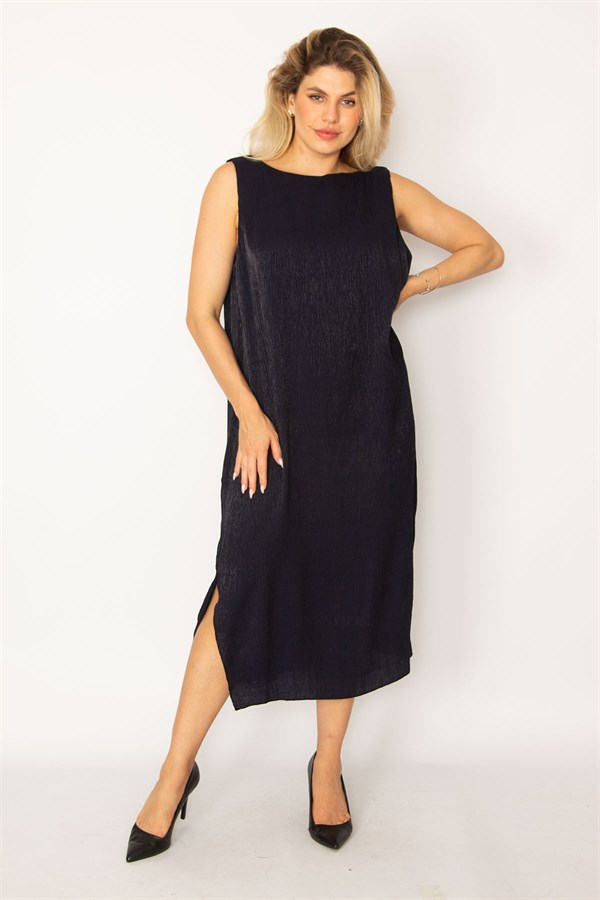 Women's Navy Blue Glittery Lined Dress 26A34281