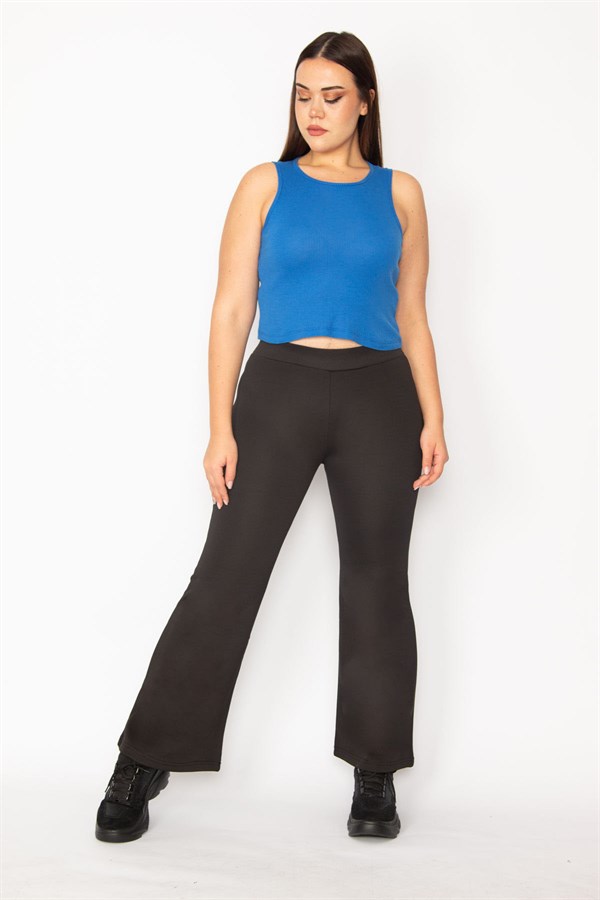 Kadın Siyah Geniş Paça Strech Pantolon 65N35423