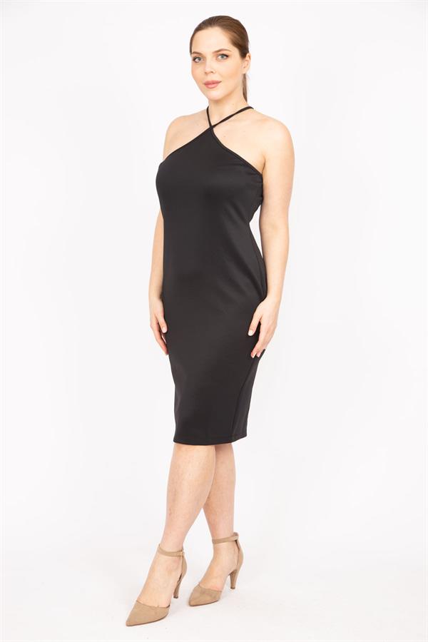 Kadın Siyah Büyük Beden Askılı Elbise 65N35821