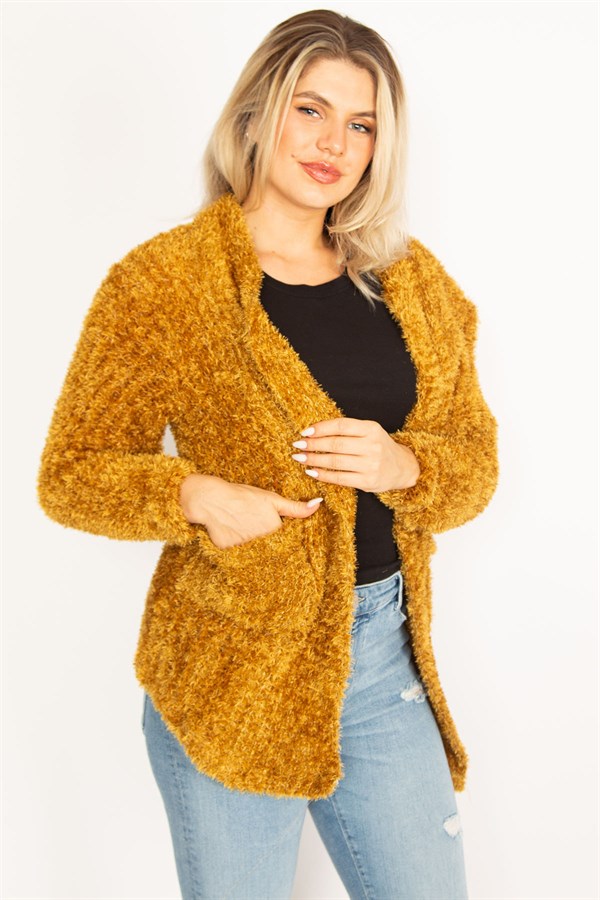 Kadın Safran Cepli Kalın Triko Hırka 65N34602