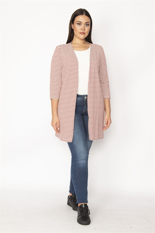 Kadın Desenli Pamuklu Kumaş Çizgili Hırka 65N29666