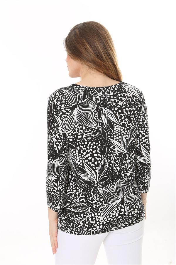 Kadın Büyük Beden Siyah Bisiklet Yakalı Uzun Kollu Bluz 65N37585