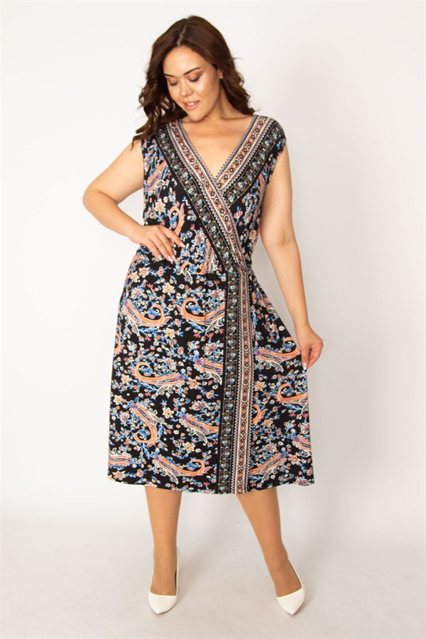 Kadın Renkli Şal Desen Kapalı Anvelop Elbise 65N33625