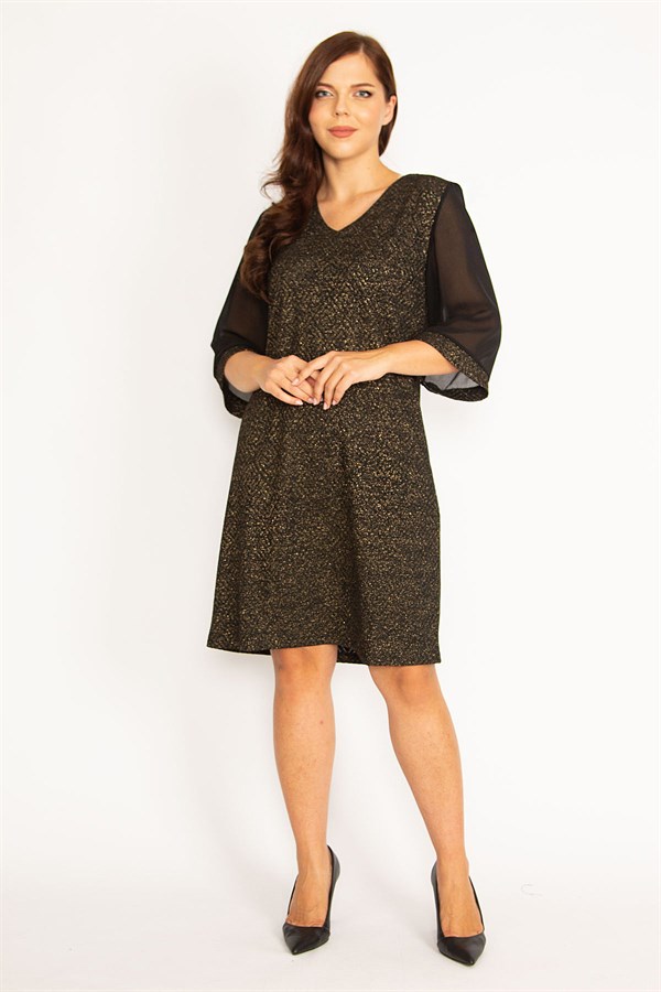 Kadın Gri Sim Detaylı Kolları Şifon Elbise 65N34746