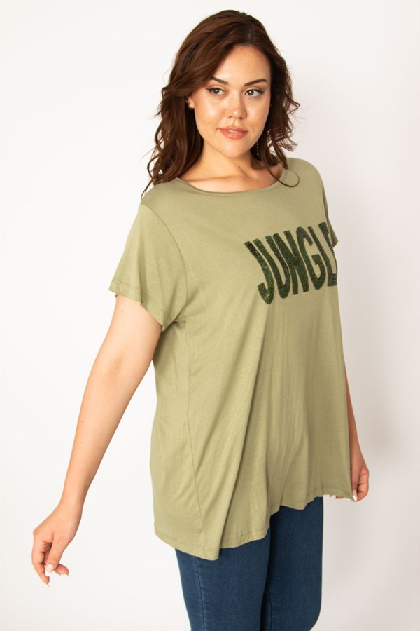 Kadın Haki Önü Pul Payet Detaylı Bluz 65N33918