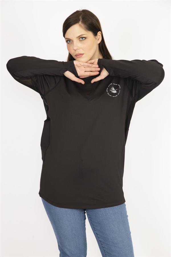 Women's Black Plus Size Front Placket Zippered Sweatshirt