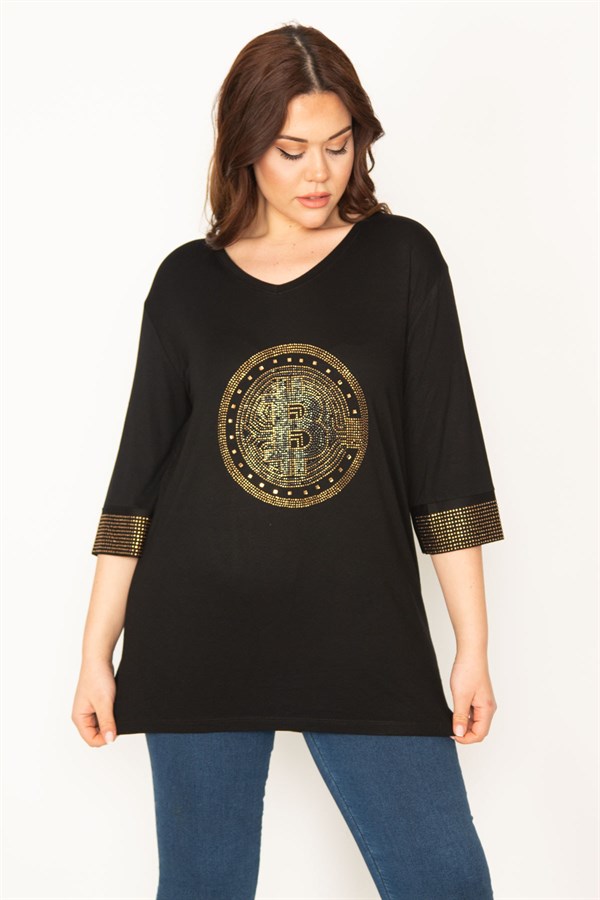 Kadın Siyah Taş Detaylı Tunik 65N32428
