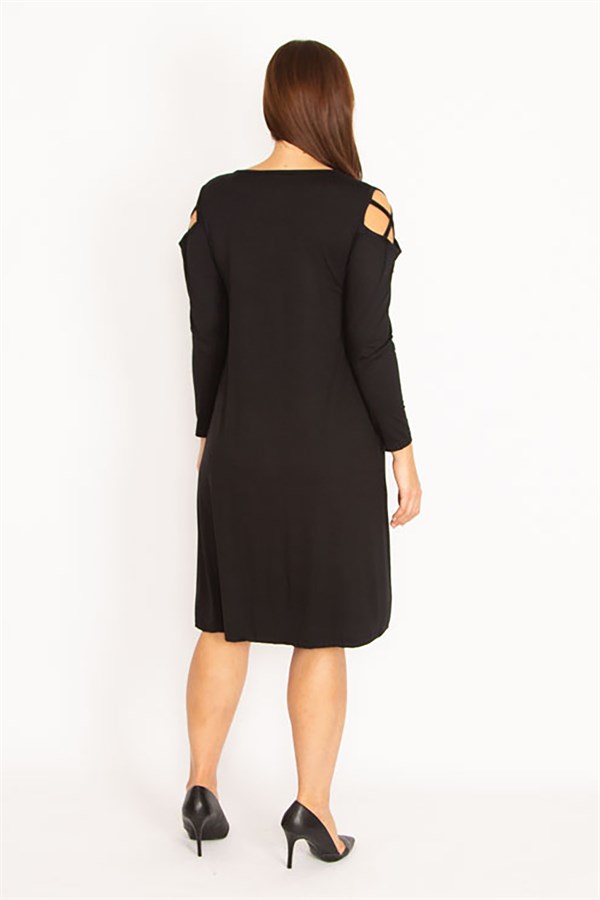 Kadın Siyah Omuz Detaylı Elbise 65N34954