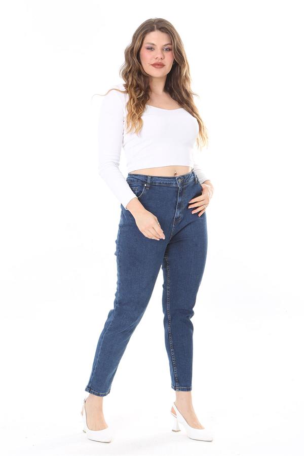 Kadın Büyük Beden Yüksek Bel Dar Paçalı Likralı Kot Pantolon 65N38089