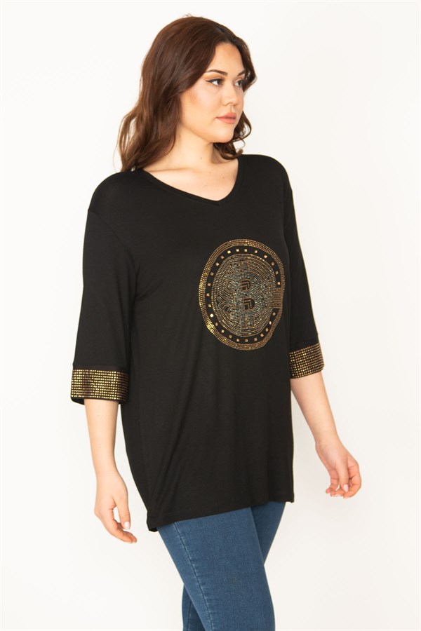 Kadın Siyah Taş Detaylı Tunik 65N32428