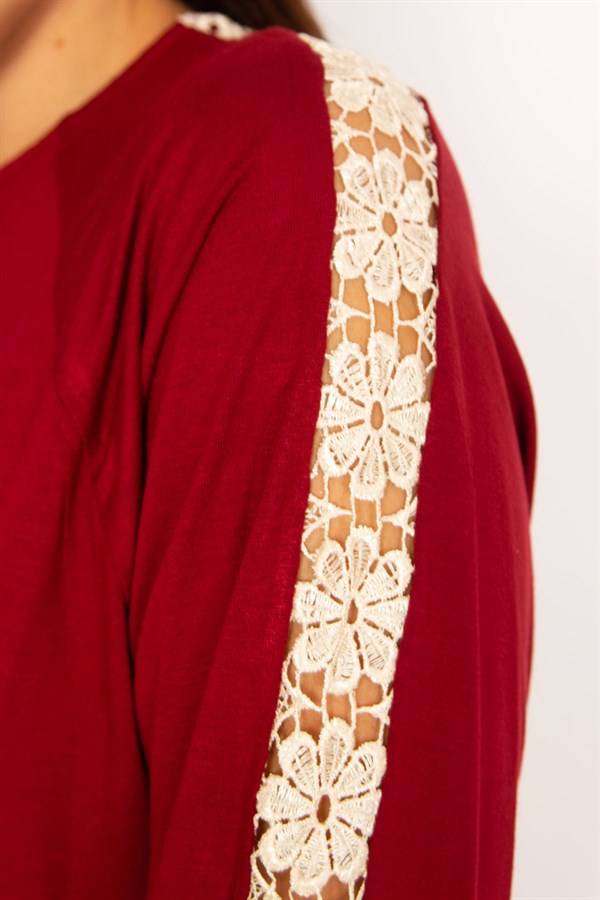 Kadın Bordo Dantel Detaylı Bluz 65N34646