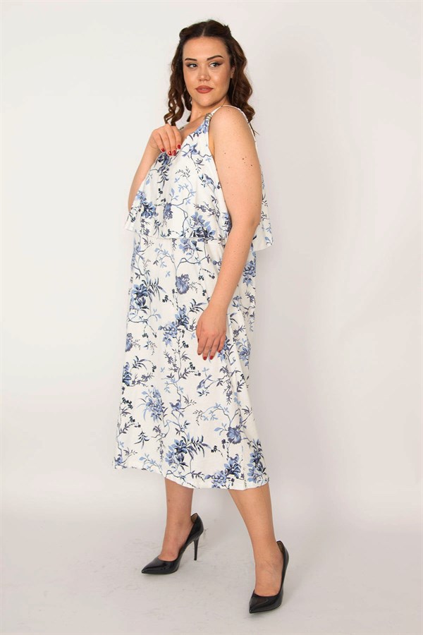 Kadın Kemik Göğüs Volanlı Askılı Elbise 65N33212