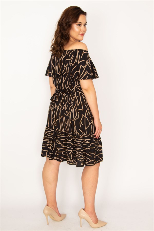 Kadın Kemik Madonna Yaka Volan Detaylı Dokuma Viskon Kumaş Elbise 65N33529