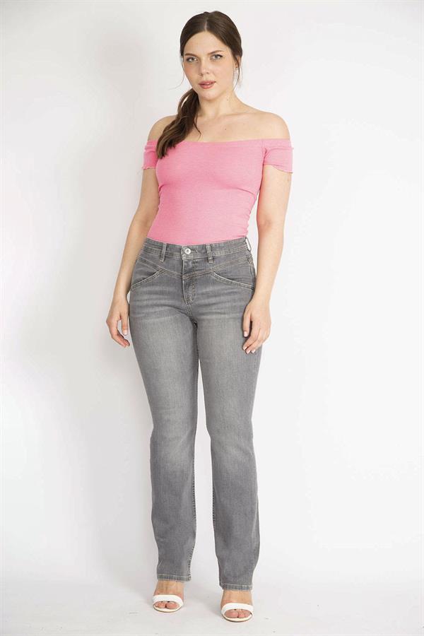 Kadın Gri Büyük Beden 5 Cepli Kot Pantolon