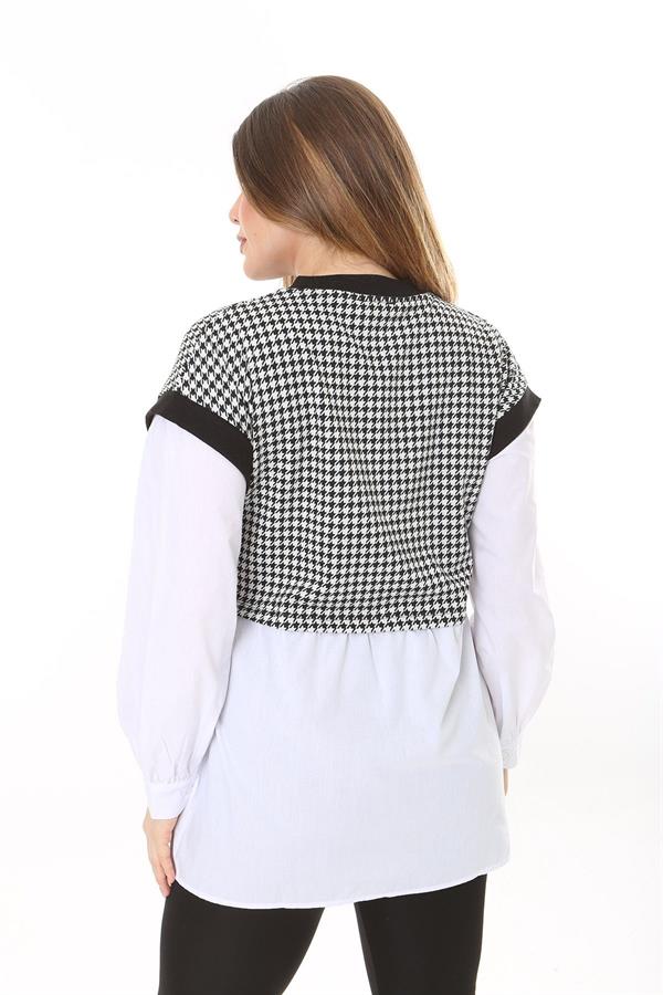 Kadın Büyük Beden Beyaz Kazayağı Ve Poplin Kombinli Tunik 65N37577