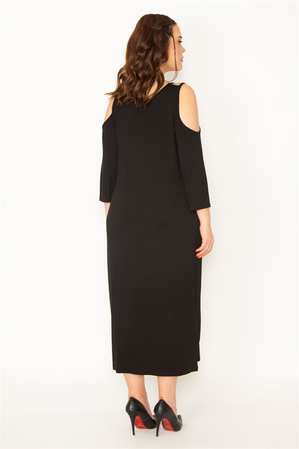 KADIN HAKİ OMUZ DEKOLTELİ ÖN BASKILI ELBİSE