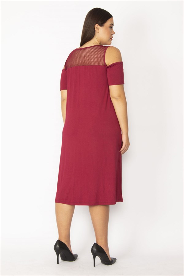 Kadın Bordo Omuz Dekolteli Roba Ve Cepleri File Detaylı Viskon Elbise 65N28932