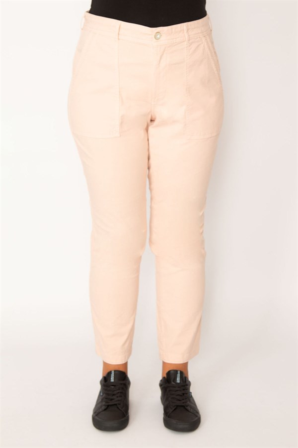 Kadın Pembe Cep Ve Kup Detaylı Likralı Pantolon 65N34118