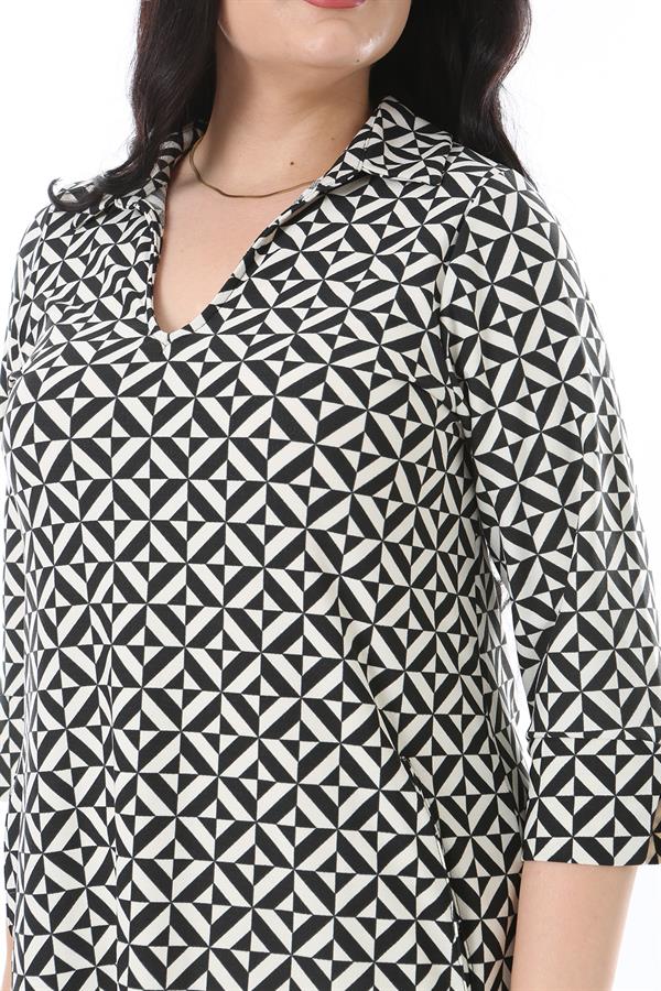 Kadın Büyük Beden Siyah V Yakalı Yan Cepli Likralı Viskon Elbise 65N38205