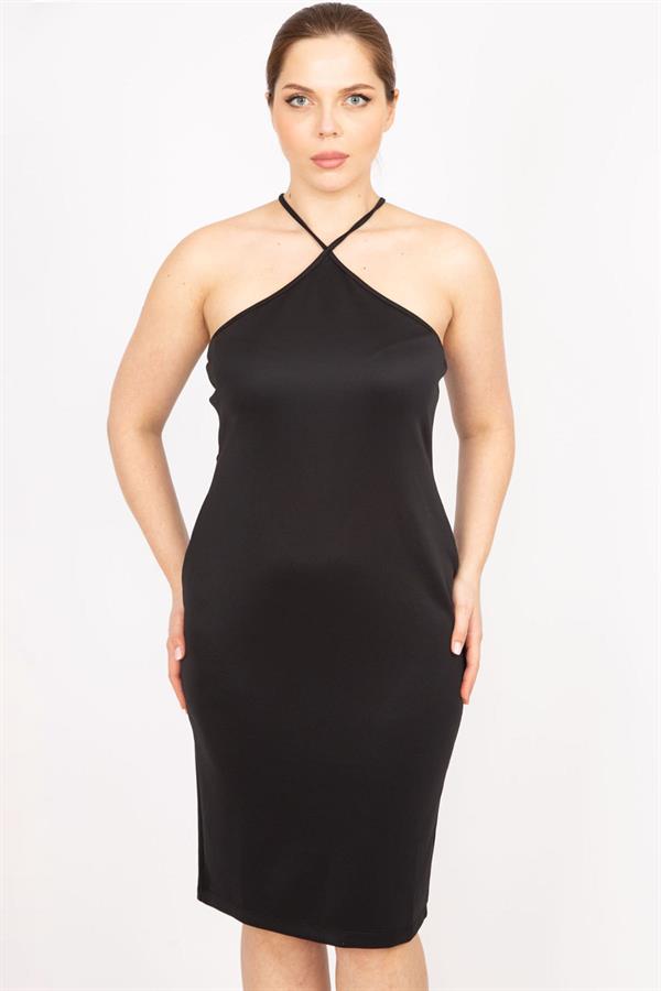 Kadın Siyah Büyük Beden Askılı Elbise 65N35821