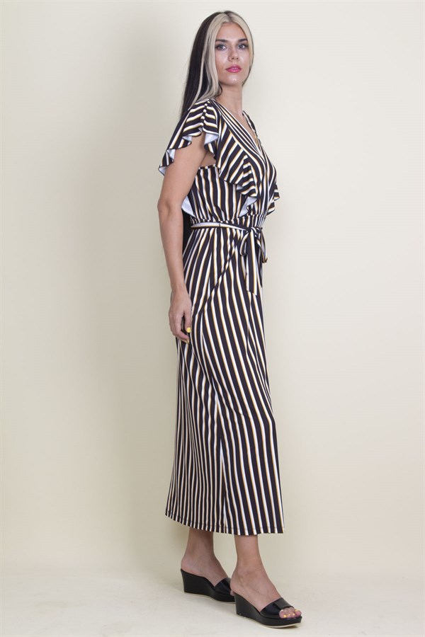 Kadın Siyah Volan Kollu Anvelop Elbise